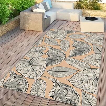 1pc Natural Artistic Warm Orange Background Black & White Line Leaf Pattern Rug. Velvet Material Weighs Approx. 850g, Thickness Approx. 0.6cm. Durable, Non-Slip, Easy To Clean Rug. Available In Multiple Sizes. Suitable For Kitchen/Living Room/Dining Room/Bedroom/Balcony/Bathroom/Study. Perfect Home Decor Choice.