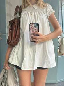 Women's Short Sleeve Babydoll Mini Dress Peter Pan Collar Ruffle  Flowy A Line Dresses Y2K Summer Loose Swing Going Out Short Dresses Streetwear - 白色 - 查看 5