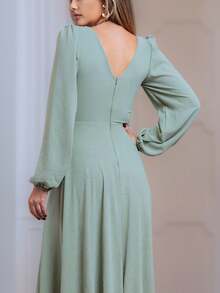 Mint Green Long Dress With Square Neckline And Long Sleeves - NM Nana Marie - verde menta - Ver 5