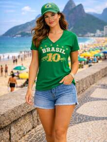 Brazil Fabric V-Shaped Piece Holiday Daily Vacation Sports And Fitness Travel - 10 GREEN - View 4