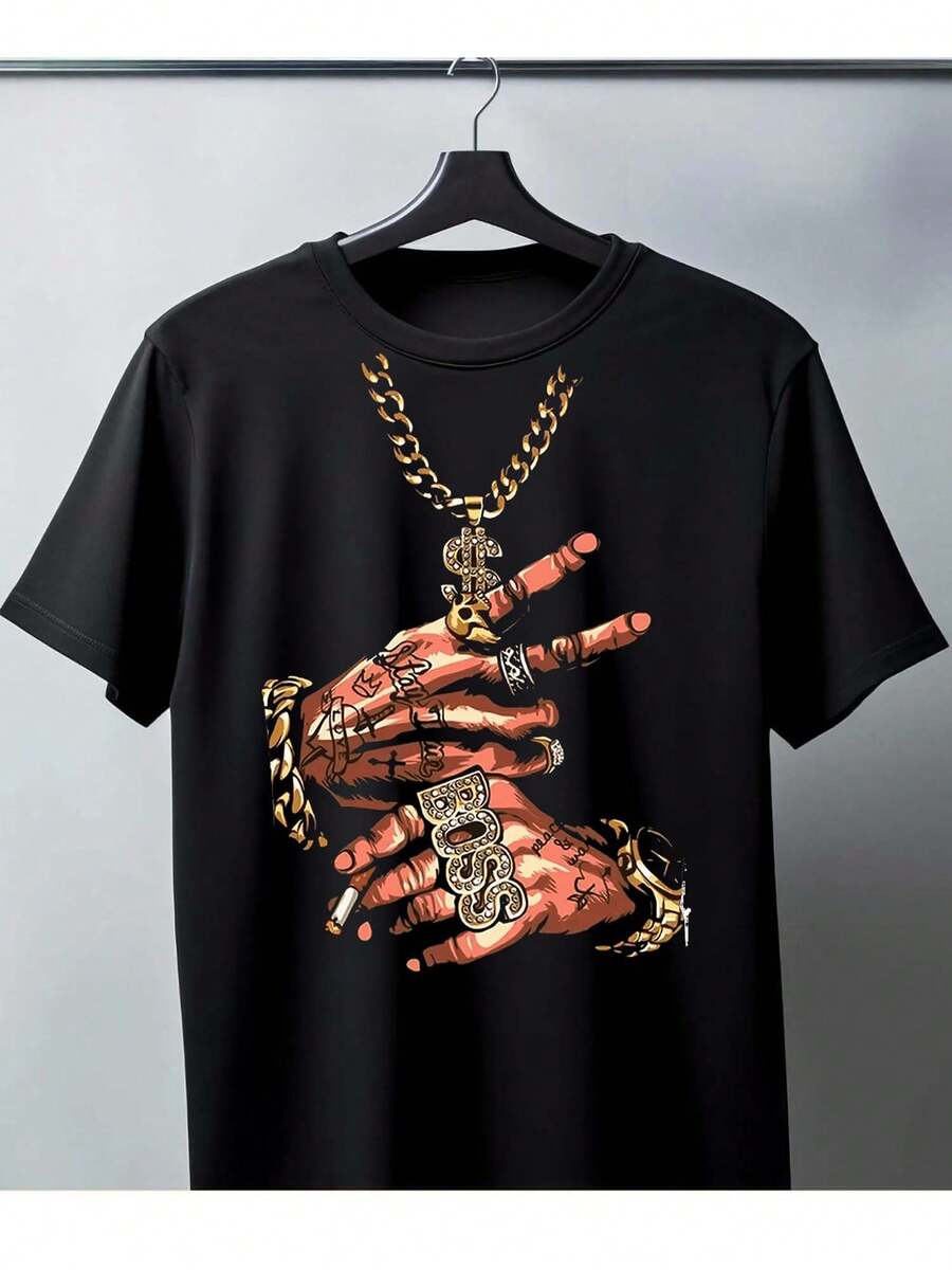 Plain Black T-Shirt For Men: Shiny Gang Hand Themet Men's Shirts - màu đen - Xem 1