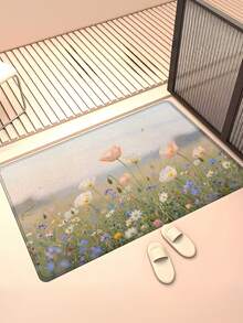 1pc Gradient Color Snapdragon Floral Pattern Doormat, Modern Farmhouse Style Absorbent Non-Slip Bath Mat, Living Room Bedroom Small Rug, Outdoor Rug, Entryway Rug, House Rug, Entrance Shoe Scraper Mat - Gentle Flower Field - View 5
