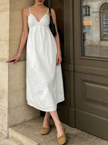 2026春夏时尚性感露背吊带设计收腰修身长裙，适合女士夏季穿搭、情人节、派对、海滩、街头风、嘉年华、婚礼宾客、生日、Y2K、复活节、毕业典礼、正式场合、白色、休闲、奢华晚礼服等各种场合，尽显优雅气质。 - 白色 - 查看 4