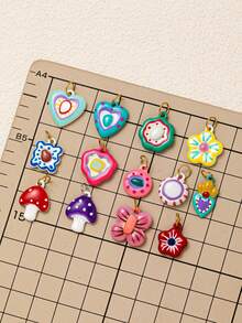 1pc Dopamine Inspired Jewelry Pendant Accessories, Includes Mushroom, Flower, Heart, Polka Dot, Butterfly Patterns. Made Of 18K Stainless Steel Plating, Suitable For Daily Bag Decoration, Necklace, Bracelet, Phone Strap, Keychain Pendant Accessories - Multicolor - View 4
