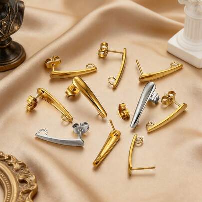 Bộ 10 chiếc khuyên tai hình giọt nước dài, tối giản, bằng thép không gỉ mạ vàng 18K - Phụ kiện khuyên tai hình học để tự làm trang sức, hoàn hảo cho phụ nữ.