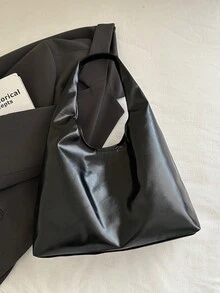 Bolso de hombro de mujer de gran capacidad y unicolor vintage, bolso cruzado multifuncional, bolso de mano, bolso cruzado de gran capacidad, bolso de trabajo casual (el color y la imagen pue - Negro 5 - Ver 4