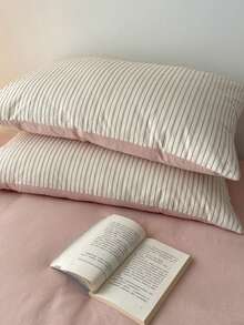 Bộ 2 vỏ gối kẻ sọc đơn giản 100% polyester (không bao gồm ruột gối), có thể giặt máy, phù hợp cho mọi mùa. - Nhiều màu - Xem 5