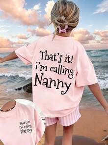 Tween Girls' Casual Funny Print Crew Neck Short Sleeve T-Shirt, Summer Top - Pink - View 1