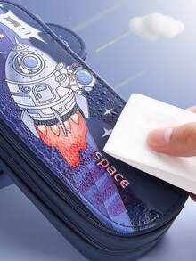 1pc Astronaut Design Double-Layer Pencil Case, High-Quality Large Capacity Stationery Box, Minimalist Cute Cartoon Pencil Pouch For Boys - Pencil Case - View 4