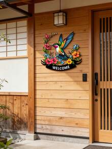 1件金属蜂鸟墙饰，带欢迎牌，色彩缤纷的鸟形门廊装饰，适用于展示家庭地址、家居装饰、花园装饰、卧室装饰、房间装饰、房屋入口，也是送给家人和朋友的生日礼物和节日礼物。 - 彩色 - 查看 10