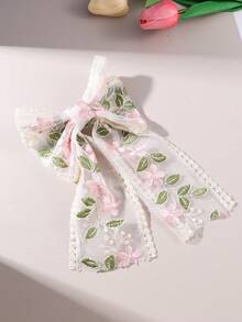 1 pieza Clip para el cabello con flor de rosa de encaje, decoración con cristales brillantes, estilo fresco y dulce - Rosa - Ver 5