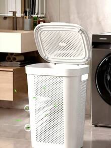 2pcs Hollow-Out Breathable Design Laundry Basket, With Lid For Dust Prevention, Multiple Colors Available, Size 40*29*62cm, Large Capacity For Storing Dirty Clothes And Sundries, Stable With Feet - Multicolor - View 6