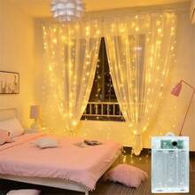 電池供電窗簾燈串，8種燈光模式，居家臥室裝飾燈，室內窗簾燈，婚禮派對裝飾燈，生日禮物，節日氛圍裝飾，單身派對，聖誕裝飾，萬聖節驚喜 - 電池盒窗簾燈串 - 查看 7