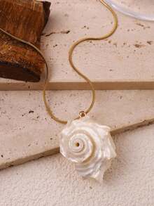 1件不锈钢链天然贝壳吊坠项链，简约优雅女士夏季海滩度假首饰，时尚独特配饰 - 彩色 - 查看 7