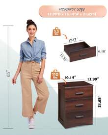 Night Stand, Wood Nightstand With 3 Storage Drawers, Bed Side Table For Bedroom, Living Room, Dorm, Modern Minimalist Bedside Table - Cà phê espresso - Xem 3