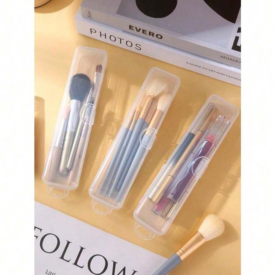 1pc Portable Makeup Brush Holder, Clear Makeup Brush Case, Cosmetic Storage, Storage Box, Makeup Organizer, With Lid Portable Makeup Brush Holder, Dust-Proof Travel Case, Suitable For Eyeshadow, Eyebrow Pencil And Makeup Tools, Makeup Brush Rack - Clear - View 1