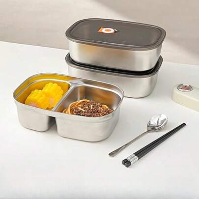Marmita Bento em Aço Inoxidável 304 - Lancheira grossa em aço inoxidável com tampa, multiuso, própria para lava-louças, com tampa articulada, reutilizável, formato retangular, ideal para preparar refeições, academia, escritório e piquenique.