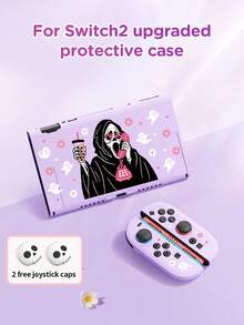 骷髅头、心形、雏菊图案保护壳，兼容Switch NS/Switch OLED/Lite，适用于新款Switch2（2025）/Switch主机配件保护壳，包含骷髅头摇杆帽，便携旅行，保护您的主机，Switch玩家的最佳礼物 - 彩色 - 查看 5