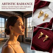 Melted Heart-Shaped Drop Earrings, With A Fashionable And Individualistic Punk Style. Perfect For Women's Parties And Daily Wear - Yellow Gold - View 9