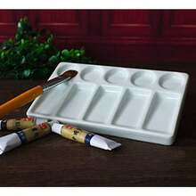 Bandeja para paleta de acuarela 10 pozos rectangular color blanco cerámica paleta de pintura de porcelana acuarela para acuarela pintura al óleo acrílica - Blanco - Ver 4