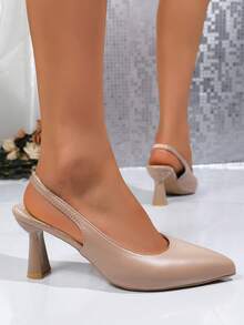 Giày cao gót nữ thanh lịch, phù hợp cho công sở, dự tiệc mùa xuân/hè, thoáng khí, mũi nhọn khoét rỗng, quai mảnh, chống trượt, kiểu dáng thời trang. - Màu be - Xem 5