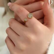 New Arrival Stainless Steel Rhinestone Casting Open Ring, Luxury Niche Retro Design, Non-Fading, Unique - Golden 3 - View 5