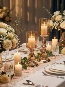 1 set/1 pièce Bougeoir métallique coupe-vent, bougeoir décoratif de style de luxe, convient pour les fêtes, les tables de salle à manger, les banquets, les cérémonies, les anniversaires, les salons, les décorations de table, les réunions de famille, la décoration de la maison, les ornements décoratifs, les décorations d'anniversaire, les décorations de fête, les fournitures de fête, les repas en famille - Spécifications multiples - Voir 4