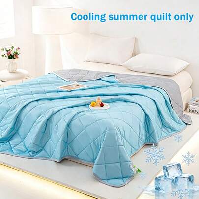 1PC Cooling Silk Summer Quilt, Lightweight Breathable Bed Comforter With Reversible Design, Soft Ice Silk Fabric For Hot Sleepers, All Season Quilted Blanket For Bedroom, Twin/Full Size