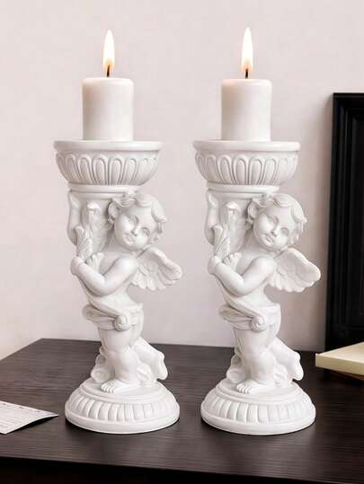 1pc European Retro Angel Candle Holder, Romantic Resin Pillar Candle Stand Suitable For Candlelight Dinner, Valentine's Day Gift And Wedding Decoration