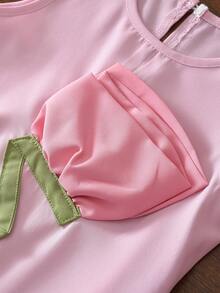 Summer Girls' 3D Floral Asymmetric Sleeveless Dress - Pink - View 5