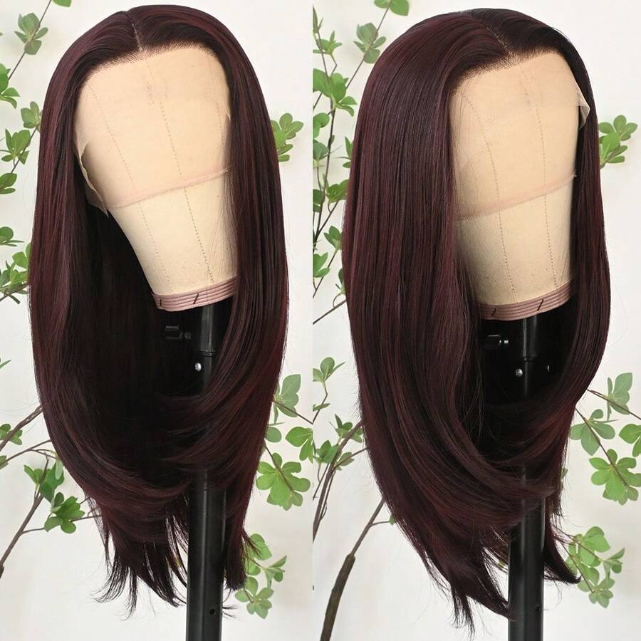 13x4 Layered Brown Wigs Light Brown Lace Front Wigs HD Lace Frontal Wigs Short Curly Lace Front Wig Pre Plucked Glueless Layered Wig Breathable Cap Easy Install Wig Free Part Heat Resistant Fiber Wig For Women Girls Halloween Christmas Party Vacation Daily Used 22 Inch - 酒紅色 - 查看 1