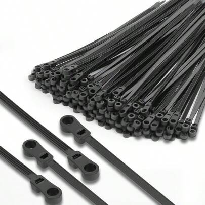 100PC 8 Inch Black Zip Ties With Screw Hole,Heavy Duty Cable Ties For Cords 75 Lbs Mountable Head Zip Tie Screw Mount,Zip Wall Wire Ties For Indoor And Outdoor Use