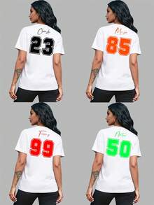 Customized Women's White Short Sleeve T-Shirt Top, Comfortable Summer Wear | Customized Text & Numbers Gift, Perfect For Festivals, Unique Gift For Friends, Girlfriends, Family | Can Also Customize Team Uniforms, Dance Costumes, Etc. - White - View 4