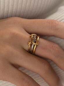 1pc 18K Gold Plated Creative Interlocking Round Rings Thick Stainless Steel Multi-Layer Ring, Perfect Jewelry Gift, Suitable For Women's Daily Wear - Ring - View 3