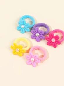 25PCS Flower Hair Ties For Girls Faux Pearl Decor Elastic Hair Ties Macaron Assorted Muted Color Hair Holder Cute Sweet Style Hair Tie Set For Spring Vacation And Casual Daily Wear Colorful Headdress Teens Hair Accessories - Multicolor - View 5