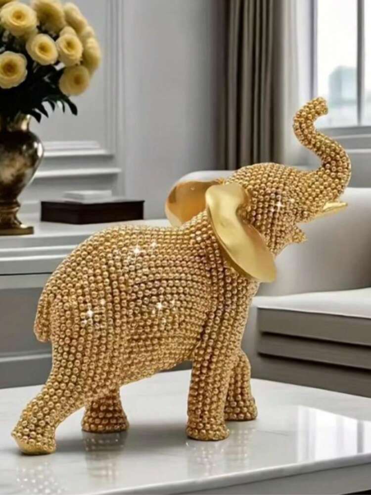 1 pieza Estatua mini de elefante dorado brillante, escultura de elefante de resina para la suerte y la riqueza, adecuada para sala de estar, dormitorio, oficina, decoración de escritorio de resina, regalo ideal para el Día de San Valentín, Pascua, Día de la Madre, adorno de escritorio creativo - 1 pieza - Añade 2