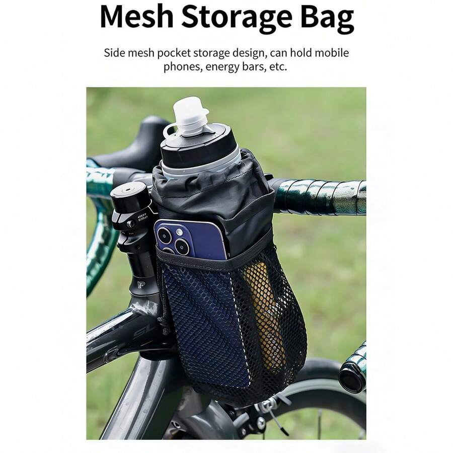 1个自行车水壶袋，防水保温自行车水杯架，适用于公路自行车和山地自行车，大容量工具包 - 黑色 - 查看 1