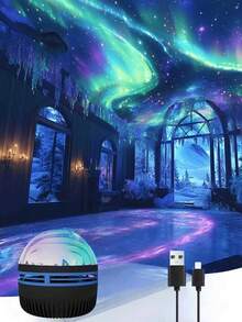 1pc Aurora LED Atmosphere Projection Lamp, Home Theater, Ceiling, Gift Decor, Wedding Decor, Magical Projection Lamp Gift Galaxy Northern Lights Projection With Remote Control To Adjust Multi-Color Lighting, Bedroom Night Light Projection, Room Decor - Multicolor - View 4