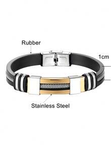 男士不锈钢手链，防水硅胶腕带 - 幾何 - 查看 3