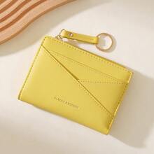 Nueva cartera de mujer con diseño asimétrico, múltiples ranuras para tarjetas, billetera plegable ultrafina y portátil con cremallera para monedas - Amarillo - Ver 7