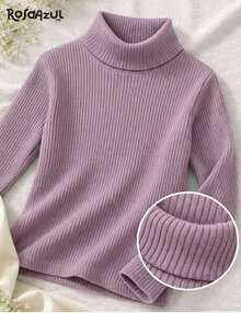 Children's Long-Sleeved High-Neck Ribbed Blouse - 紫丁香色 - 查看 1