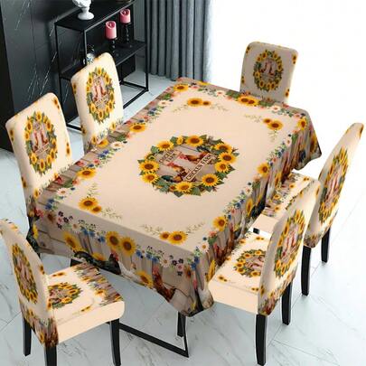 1/4/5/6/7/30 غطاء كرسي بطراز المزرعة مع نمط الدجاج والعباد الشمس، قابل للإزالة والغسيل، أغطية كراسي زخرفية للمائدة وغرفة الطعام، هدية ديكور المنزل