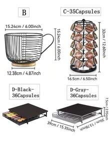 Giá đựng viên cà phê xoay, giỏ đựng viên cà phê bằng kim loại có đế gỗ, giá đựng viên cà phê dung tích lớn để bàn trong nhà bếp. - Nhiều màu - Xem 7