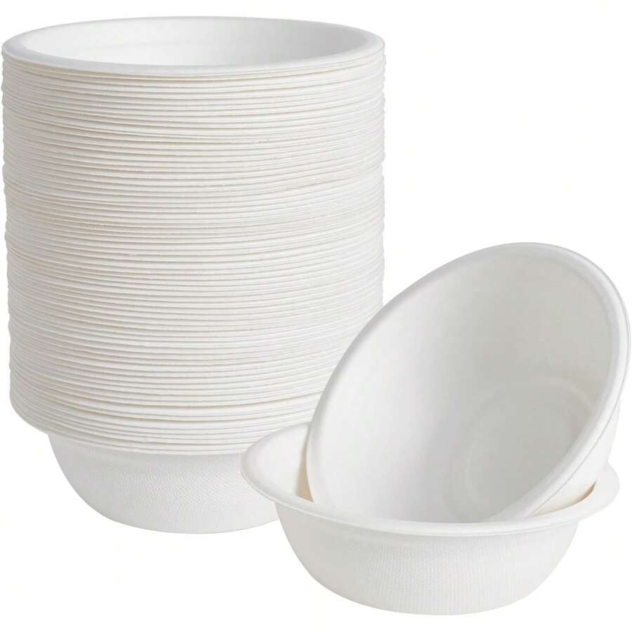 2/50/100 piezas Tazones de papel desechables de 17oz/500ml, tazones resistentes y compostables hechos de caña de azúcar natural, adecuados para ensalada, postre, leche, cereales
