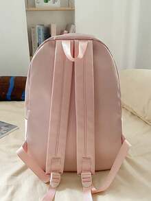 Ba lô tối giản màu hồng nhạt, chất liệu nylon mềm mại, kiểu dáng thường ngày, có túi phía trước, dành cho nữ. - Màu Hồng baby - Xem 3