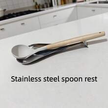 1-2 piezas Reposacdores de cuchara de acero inoxidable, soporte plano para cucharas para el hogar, hotel, restaurante, utensilios de cocina (plateado) - Plateado - Ver 2