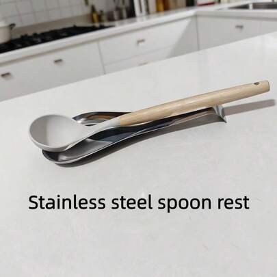 1-2 piezas Reposacdores de cuchara de acero inoxidable, soporte plano para cucharas para el hogar, hotel, restaurante, utensilios de cocina (plateado)