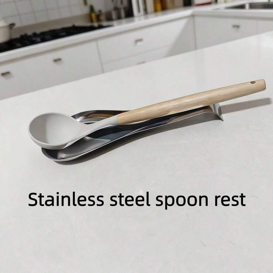 1-2 piezas Reposacdores de cuchara de acero inoxidable, soporte plano para cucharas para el hogar, hotel, restaurante, utensilios de cocina (plateado)