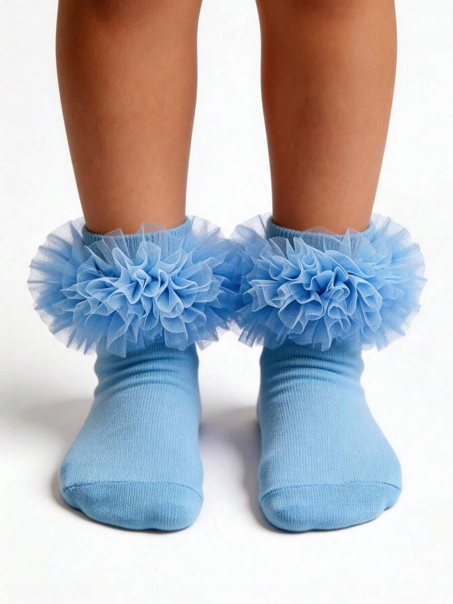 2 pares de calcetines con volantes estilo princesa para bebés niñas/niñas pequeñas/niños - Multicolor - Ver 1