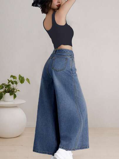 palazzo elegantes para dama Pantalones Vaqueros Anchos para Mujer de Talle Alto, Modernos y Holgados, que Combinan Comodidad, Durabilidad y Transpirabilidad, Lavado Vintage Degradado Azul,pantalones de mujer>mezclilla,palazzos mujer casuales,conjuntos casuales para mujer,ropa mujer,pantalon de mezclilla dama,wide leg jeans muje,r